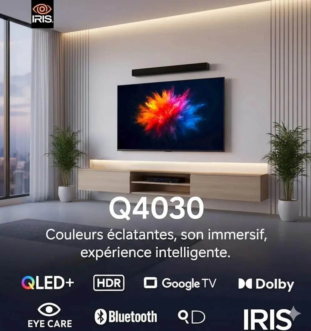 TV IRIS Q4030 43″- GOOGLE TV – FULL HD – QLED – ANDROID – BLUETOOTH – DOLBY AUDIO – EYE CARE – GOOGLE CAST – BLACK