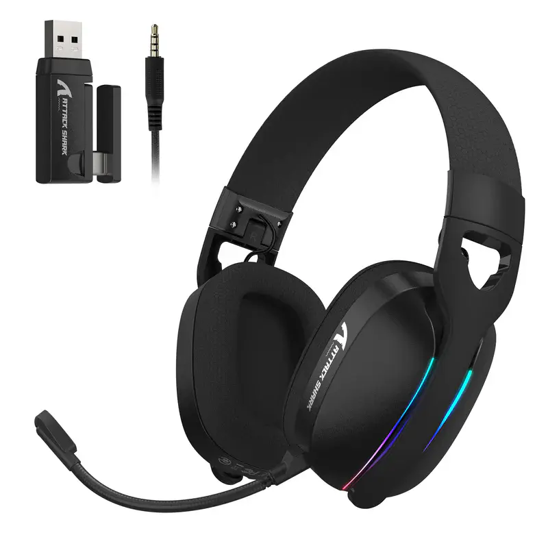 ATTACK SHARK L90 – CASQUE GAMING SANS FIL RGB PLIABLE – TRI-MODE – BLUETOOTH 5.3 & 2.4 GHZ & FILAIRE – SON VIRTUEL 7.1 – PC/PS4/PS5/SWITCH/XBOX – BLACK