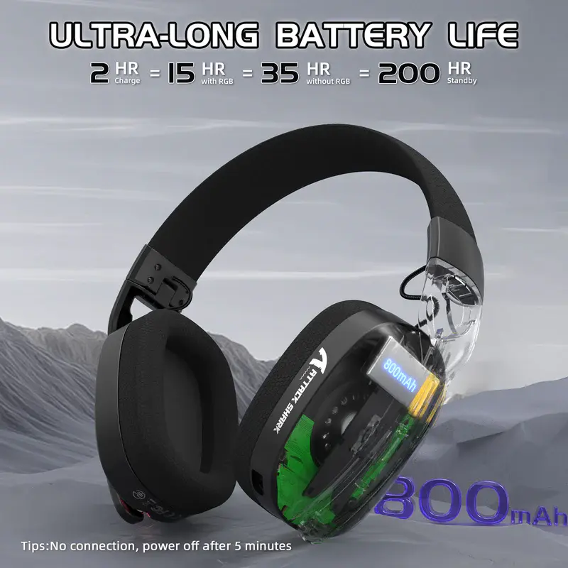 ATTACK SHARK L90 – CASQUE GAMING SANS FIL RGB PLIABLE – TRI-MODE – BLUETOOTH 5.3 & 2.4 GHZ & FILAIRE – SON VIRTUEL 7.1 – PC/PS4/PS5/SWITCH/XBOX – BLACK