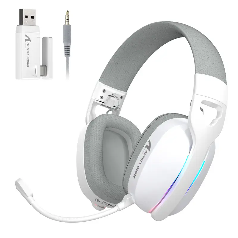 ATTACK SHARK L90 – CASQUE GAMING SANS FIL RGB PLIABLE – TRI-MODE – BLUETOOTH 5.3 & 2.4 GHZ & FILAIRE – SON VIRTUEL 7.1 – PC/PS4/PS5/SWITCH/XBOX – WHITE