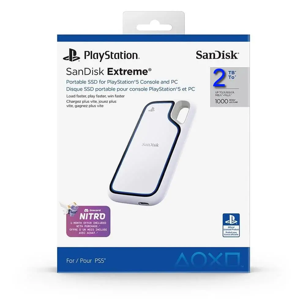SANDISK EXTREME PORTABLE 2TO SSD POUR PLAYSTATION 5 – DISQUE DURE EXTERNE 2TO – USB-C – JUSQU’À 1000 MO/S – ORIGINAL