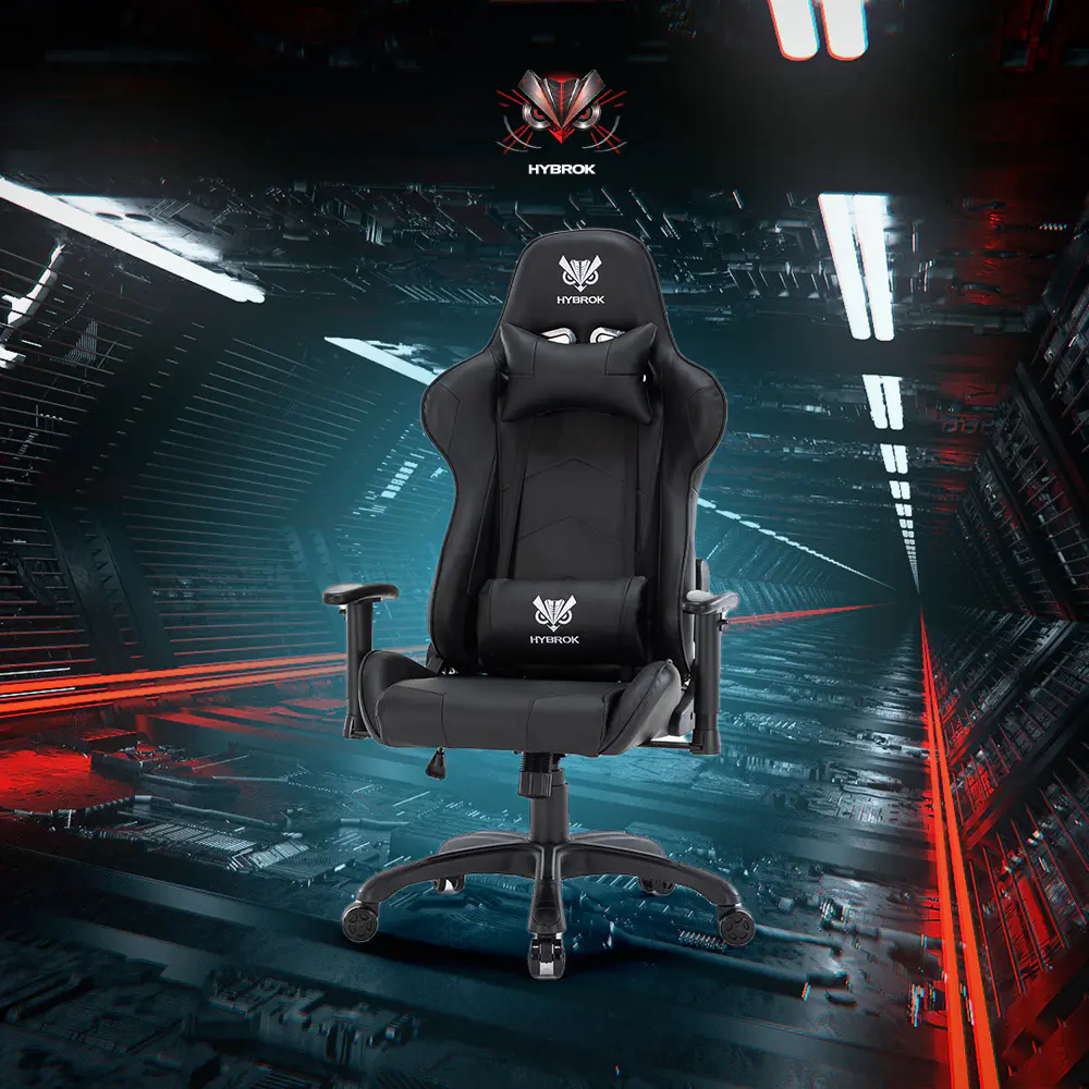 HYBROK DEMON BLACK – CHAISE GAMING ERGONOMIQUE – PIVOTANTE 360 – ACCOUDOIR REGLABLE – ORIGINAL – BLACK