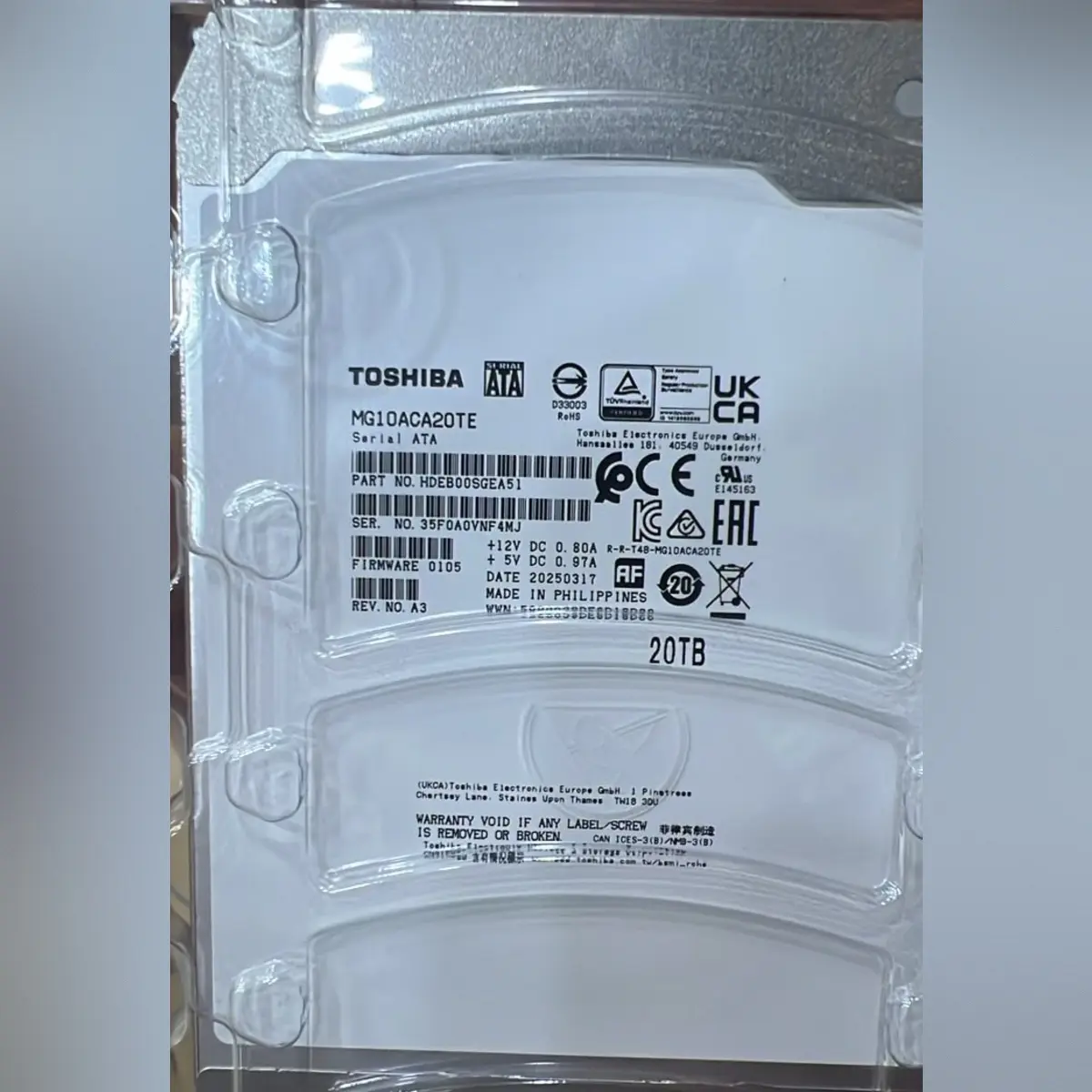 TOSHIBA MG10ACA20TE – 24TB – DISQUE DUR INTERNE – 3.5″ – SATA III 6 Gb/s – 7200 TR/MIN – ENTERPRISE – CLOUD SCALE – ORIGINAL