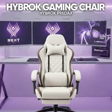 HYBROK PREDAX – CHAISE GAMING CUIR PU – ACCOUDOIRS 4D – INCLINABLE 90 À 155 – BASE ALUMINIUM – COUSSINS CERVICAL & LOMBAIRE – BEIGE