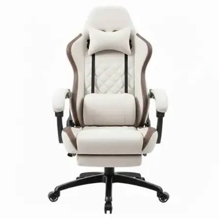 HYBROK PREDAX – CHAISE GAMING CUIR PU – ACCOUDOIRS 4D – INCLINABLE 90 À 155 – BASE ALUMINIUM – COUSSINS CERVICAL & LOMBAIRE – BEIGE
