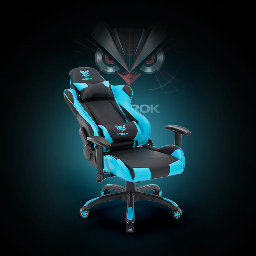 HYBROK DEMON BLACK & BLEU – CHAISE GAMING ERGONOMIQUE – PIVOTANTE 360 – ACCOUDOIR REGLABLE – ORIGINAL – BLACK & BLEU