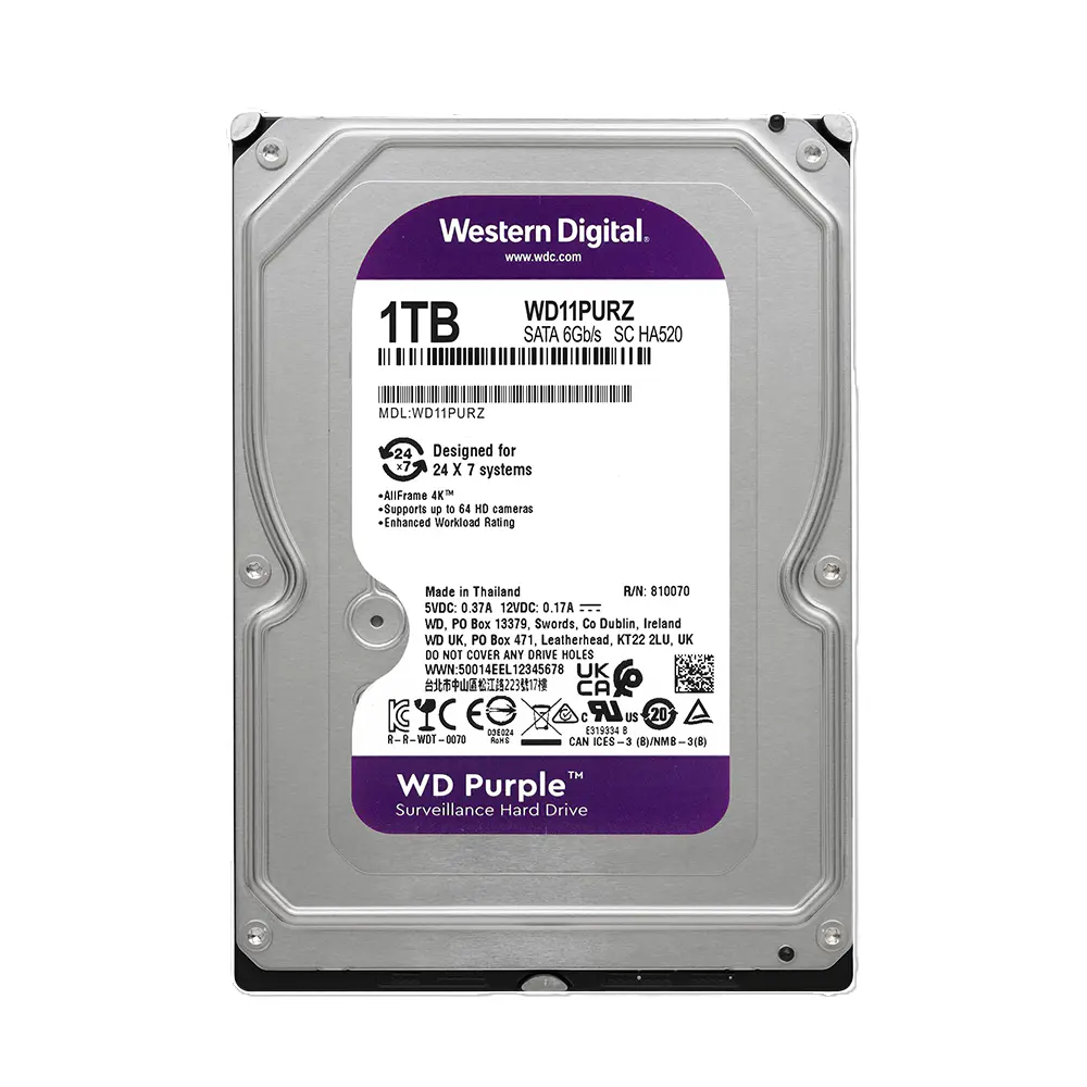WD PURPLE WD11PURZ – 1TB – DISQUE DUR INTERNE – 3.5″ – SATA III 6 Gb/s – 5400 TR/MIN – SURVEILLANCE – ORIGINAL