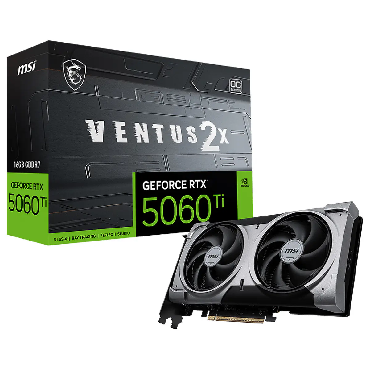 CARTE GRAPHIQUE MSI GEFORCE RTX 5060 Ti VENTUS 2X OC PLUS – 16GO GDDR7 – PCIE 5.0 X16 – DLSS 4 – 3X DISPLAYPORT 2.1B – 1X HDMI 2.1B – ORIGINAL