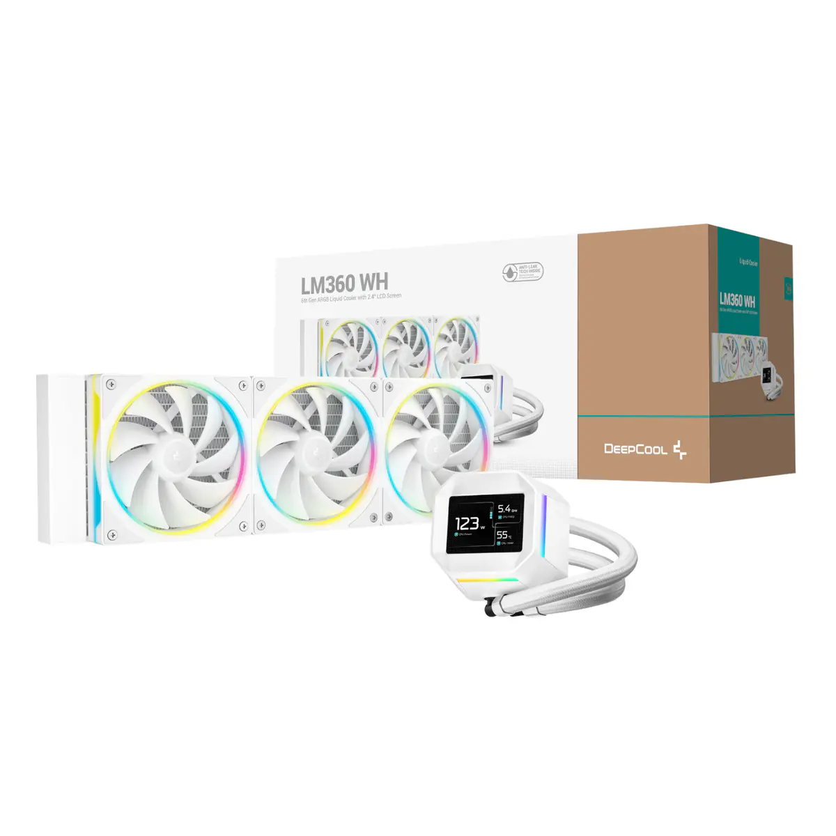 DEEPCOOL LM360 WHITE – AIO 360MM – ARGB – COMPATIBLE INTEL & AMD – RADIATEUR 360MM – 3 VENTILATEURS 120MM – BLANC – ORIGINAL