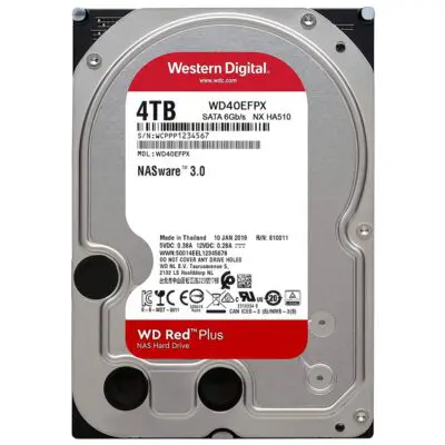 WESTERN DIGITAL WD RED PLUS 4TO – DISQUE DUR 3.5″ – 256MO CACHE – SATA III 6GB/S – 5400 TR/MIN – NAS – WD40EFPX – ORIGINAL