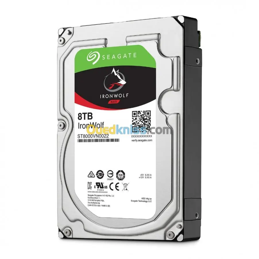 SEAGATE IRONWOLF NAS – DISQUE 8TB HDD – 3.5″ SATA – RED NAS – 7200 RPM – cache 256 MO – CMR – ST8000VN004