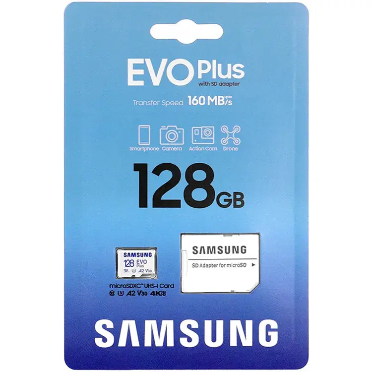 AMSUNG EVO PLUS MICROSD 128GO + ADAPTATEUR SD – CARTE MÉMOIRE MICRO SD – VITESSE 160 MBS – V30