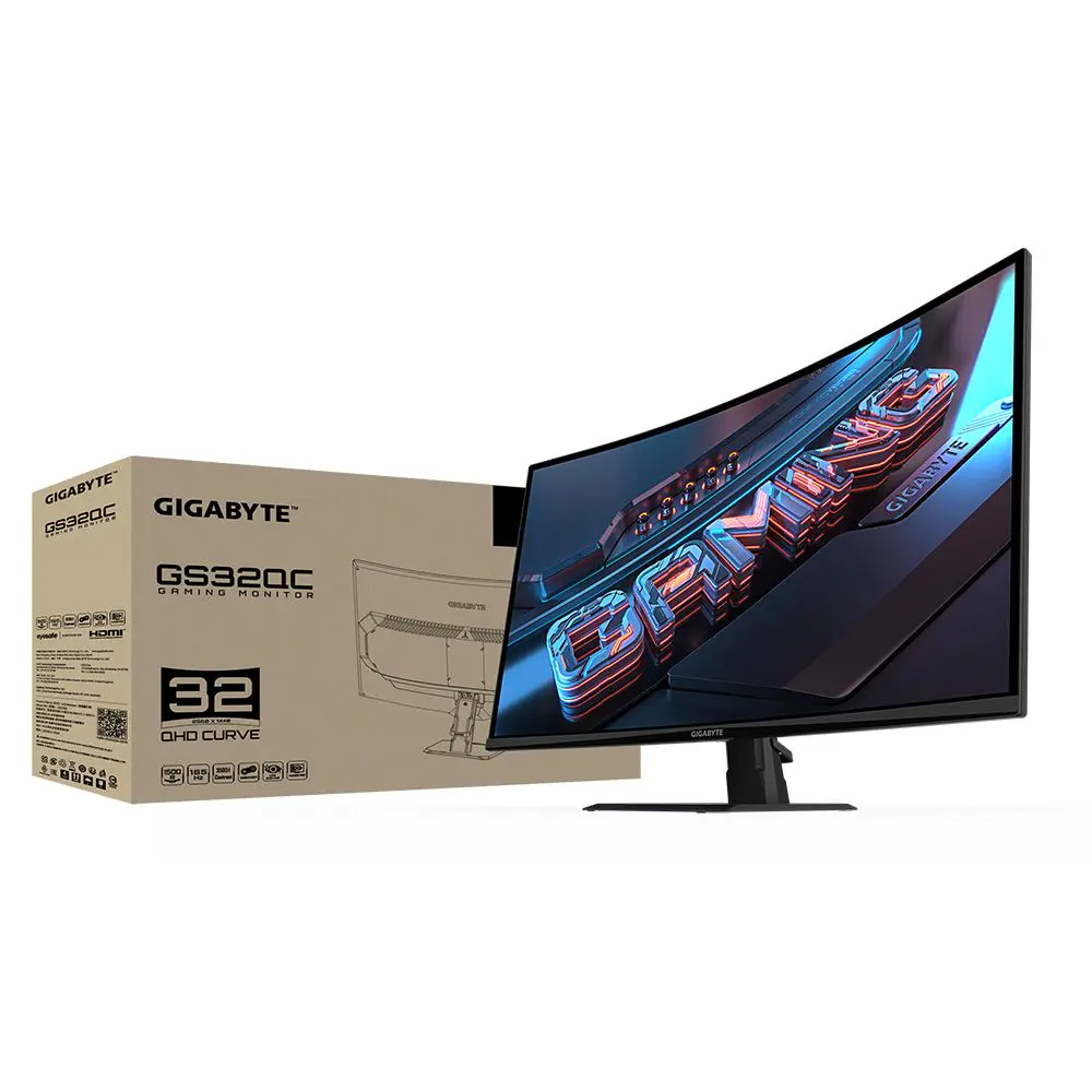 GIGABYTE GS32QC – GAMING MONITEUR – 32″ CUREVED QHD – 165Hz – 1ms – HDR – HDMI 2.0 – NOIR