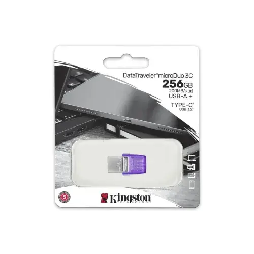 KINGSTON DATATRAVELER MICRODUO 3C 256GB – FLASH DISQUE 256GB – USB-A + USB-C – TRANSFERT RAPIDE 200 MB/S