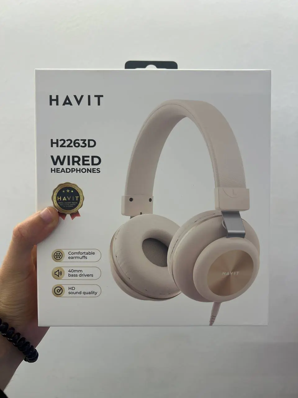 HAVIT H2263D BEIGE – CASQUE FILAIRE – HAUT-PARLEURS 40MM – SON HD – COUSSINETS CONFORTABLES – DESIGN ÉLÉGANT – BEIGE