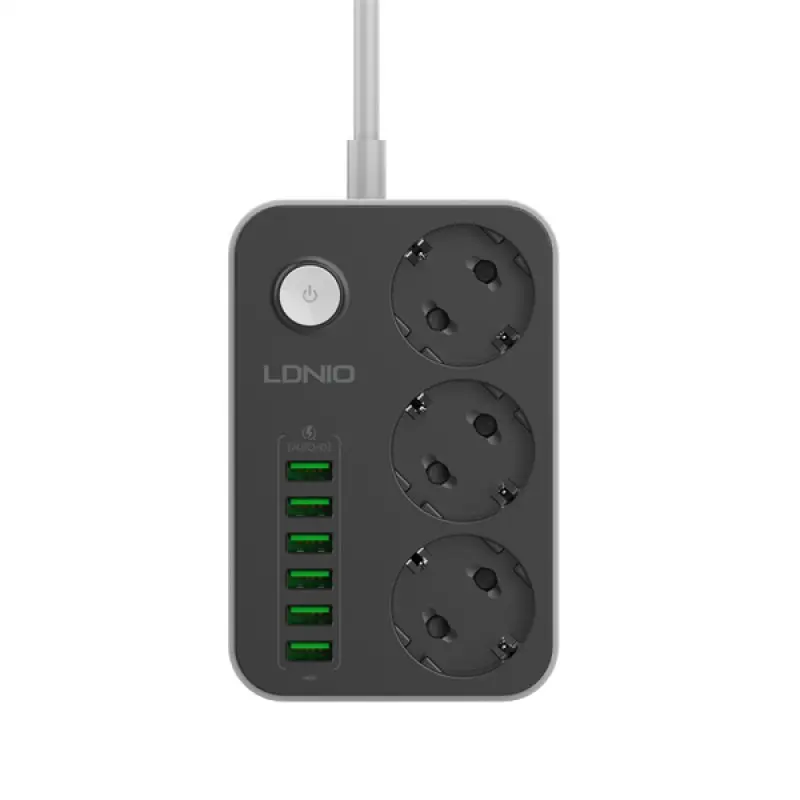 SIYOTEAM LDNIO SE3631 – RALLONGE MULTIPRISE 3 PRISES + 6 PORTS USB – CHARGE RAPIDE – PROTECTION – DESIGN COMPACT – HAVIT – BLACK