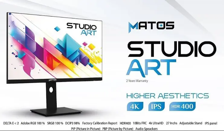 ECRAN MATOS STUDIO ART SA02 – 27 INCH 4K IPS 1MS – HDR 400 163 PPI – DCI-P3 – USB Type-C 65 W – NOIR