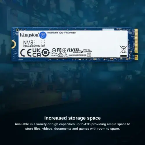 KINGSTON NV3 PCIE 4.0 NVME SSD M.2 – 1TB – PCIE 4.0 – GEN 4 – JUSQU’À 6000 MB/S – PC & LAPTOP – BLACK
