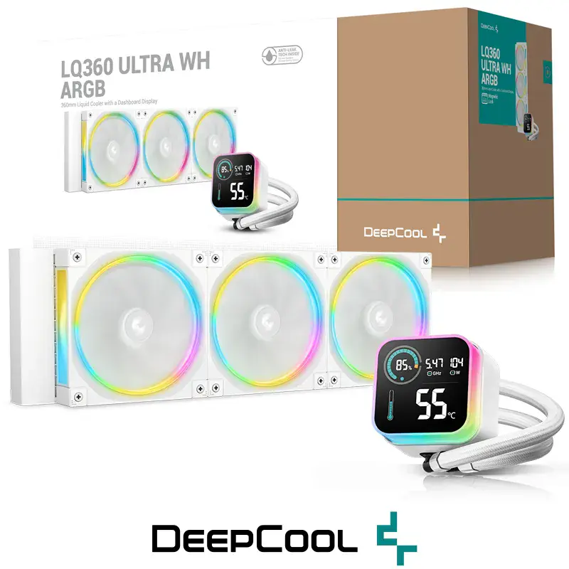 DEEPCOOL LQ360 ULTRA – WATERCOOLING ÉCRAN DIGITAL LCD – NTEL & AMD – ARGB – ÉCRAN LCD – ANTILEAK – 3400RPM – WHITE